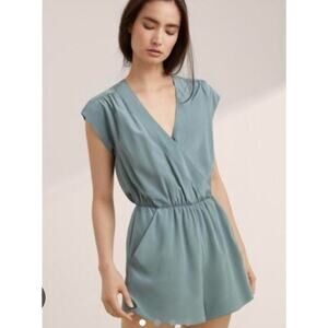 Babaton Aritzia *IN BLUE* 100% Silk Corbett V-Neck Romper XXS